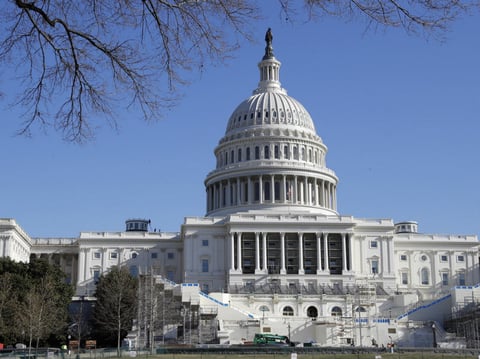 Work continues Dec. 28 on the stand for the inauguration of President-elect Donald Trump on the West Front of the Capitol in Washington. 